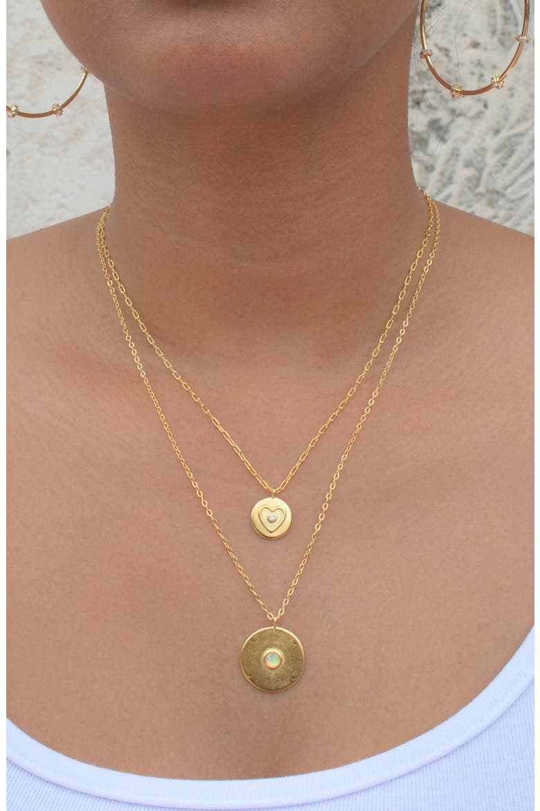 18K Gold Plated Opal Coin Pendant Necklace, Alternate, color, GOLD