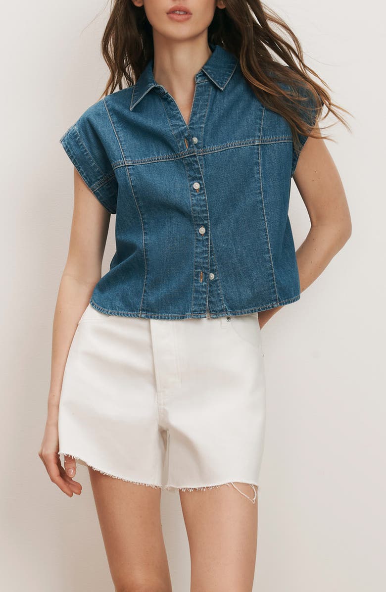 Veronica Beard Nestor Denim Button-Up Shirt, Main, color, Pool Party