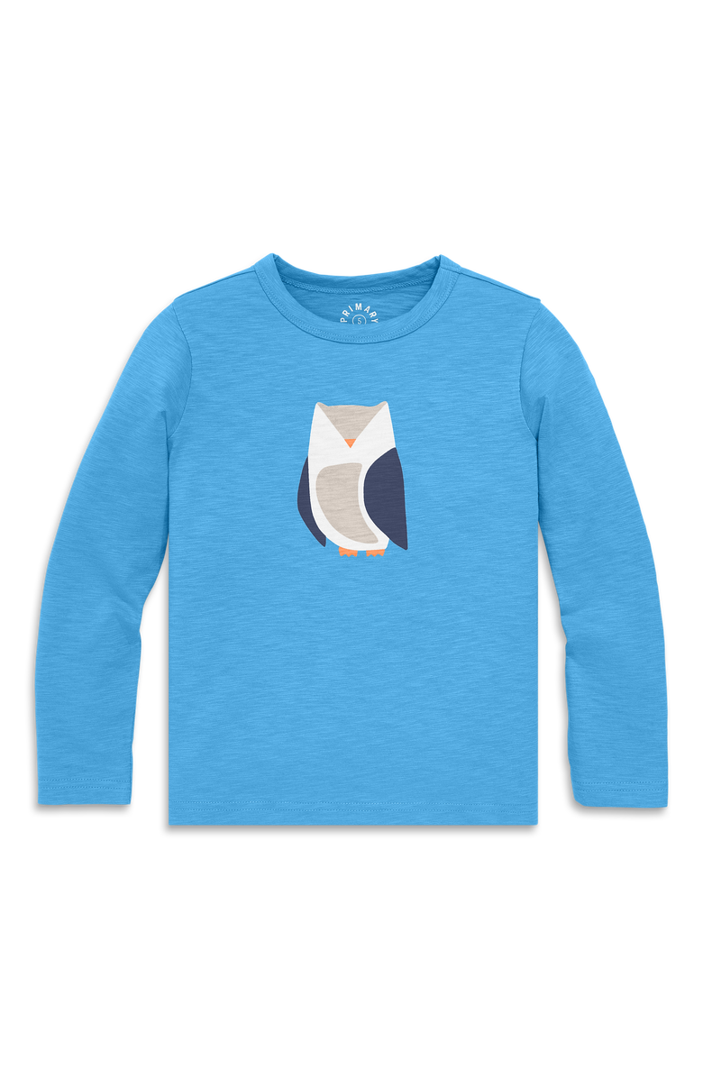 Primary Kids Long Sleeve Owl Tee, Main, color, Cornflower