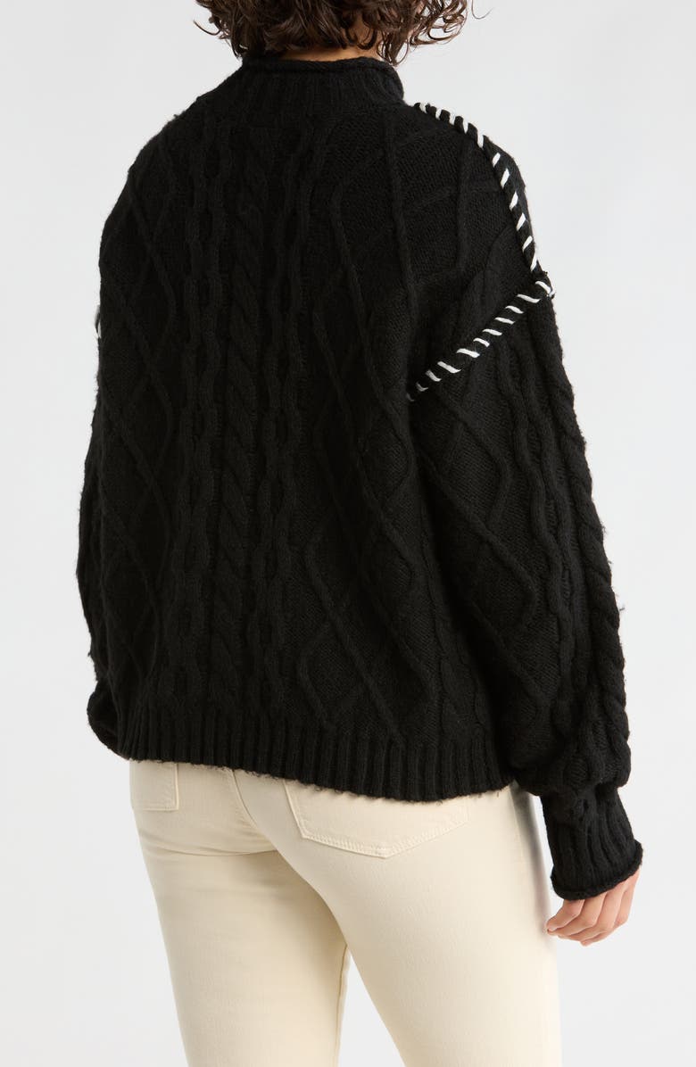 Bobeau Mock Neck Cable Knit Sweater, Alternate, color, Black/ Ivory