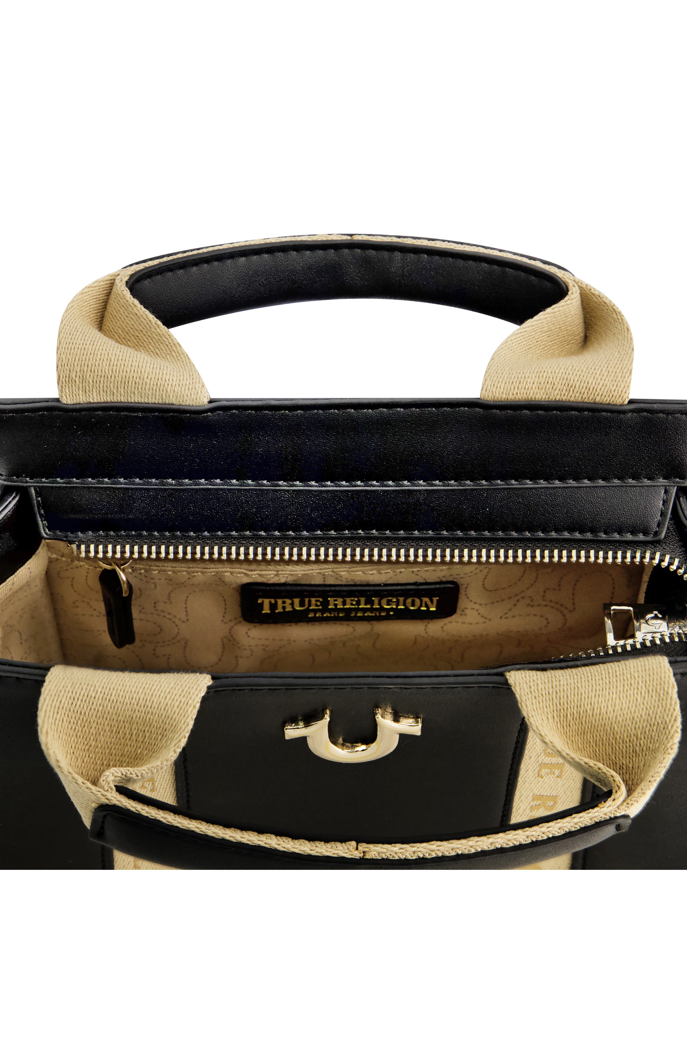 Licensed Faux Leather Mini Tote Bag with Branded Straps, Alternate, color, BLACK