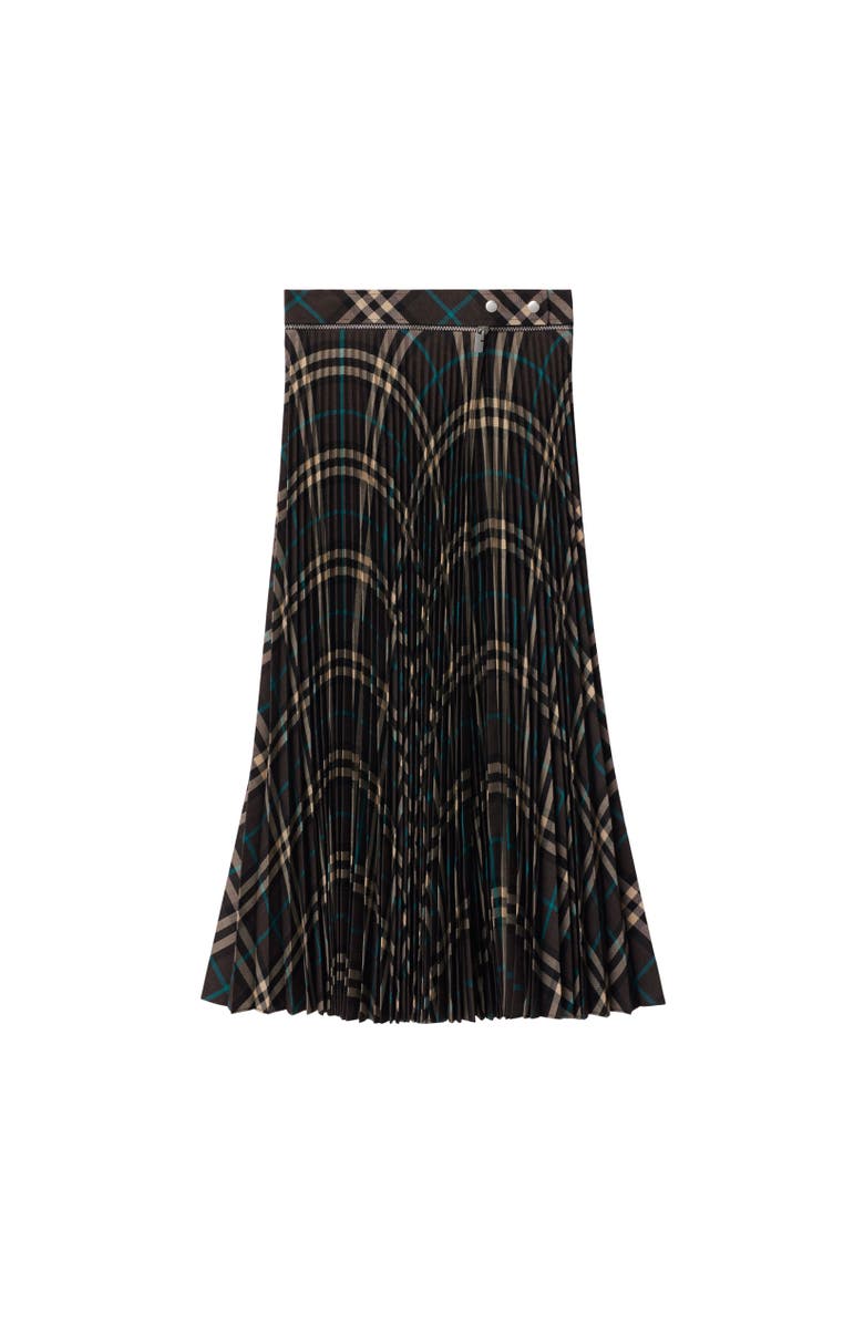 Burberry Pleated Check Wool Blend Midi Skirt, Alternate, color,