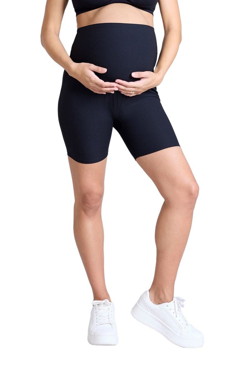 6 1/2" Ribbed Maternity Biker Short, Main, color, Black