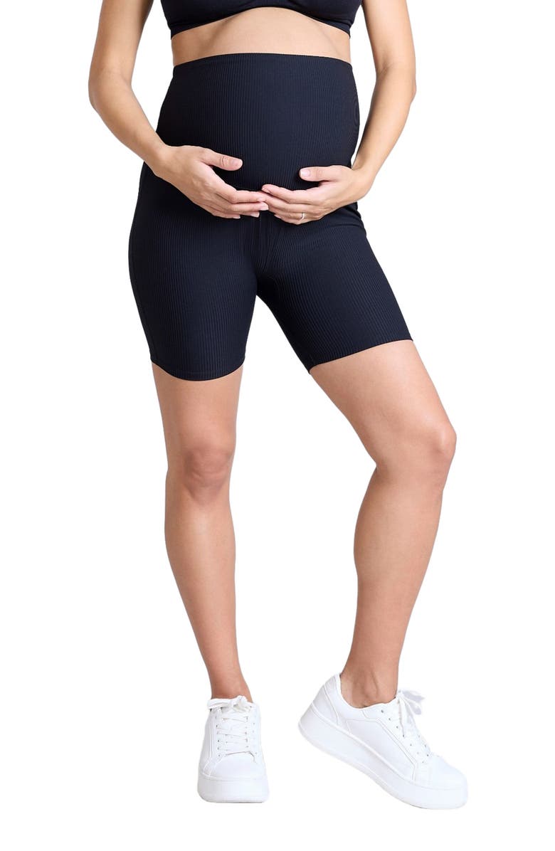 MOTHERHOOD MATERNITY 6 1/2" Ribbed Maternity Biker Short, Main, color, Black