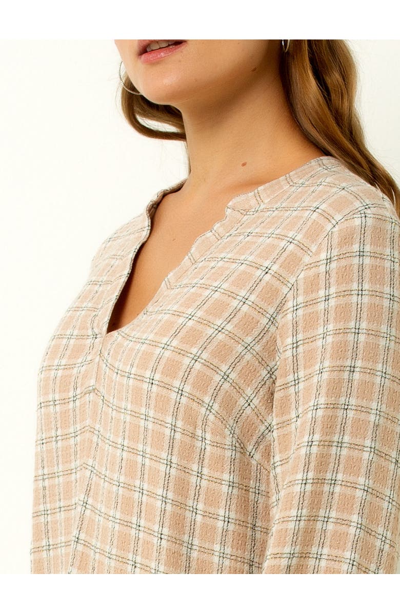 Single Stitch V-Neck Plaid Peasant Top, Alternate, color, Cream Plaid