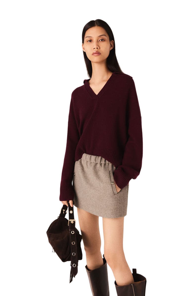 maje Short wool blend skirt, Alternate, color, Beige