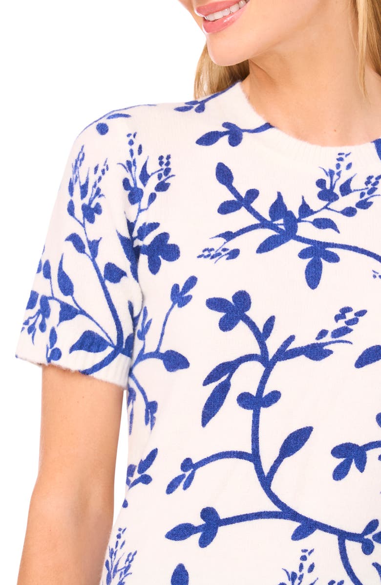 CeCe Printed Vines Short Sleeve Sweater, Alternate, color, New Ivory