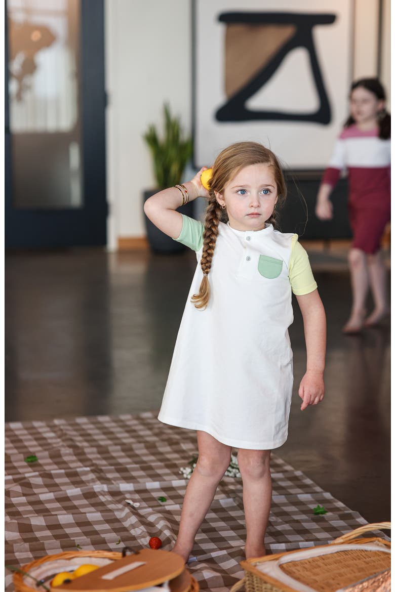 Kids' Sunshine Rainbows Colorblock Cotton Blend T-Shirt Dress, Alternate, color, WHITE/ SAGE MULTI