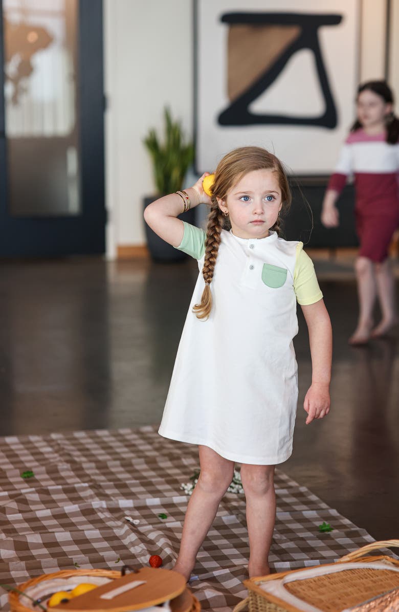 Manière Kids' Sunshine Rainbows Colorblock Cotton Blend T-Shirt Dress, Alternate, color, White/ Sage Multi