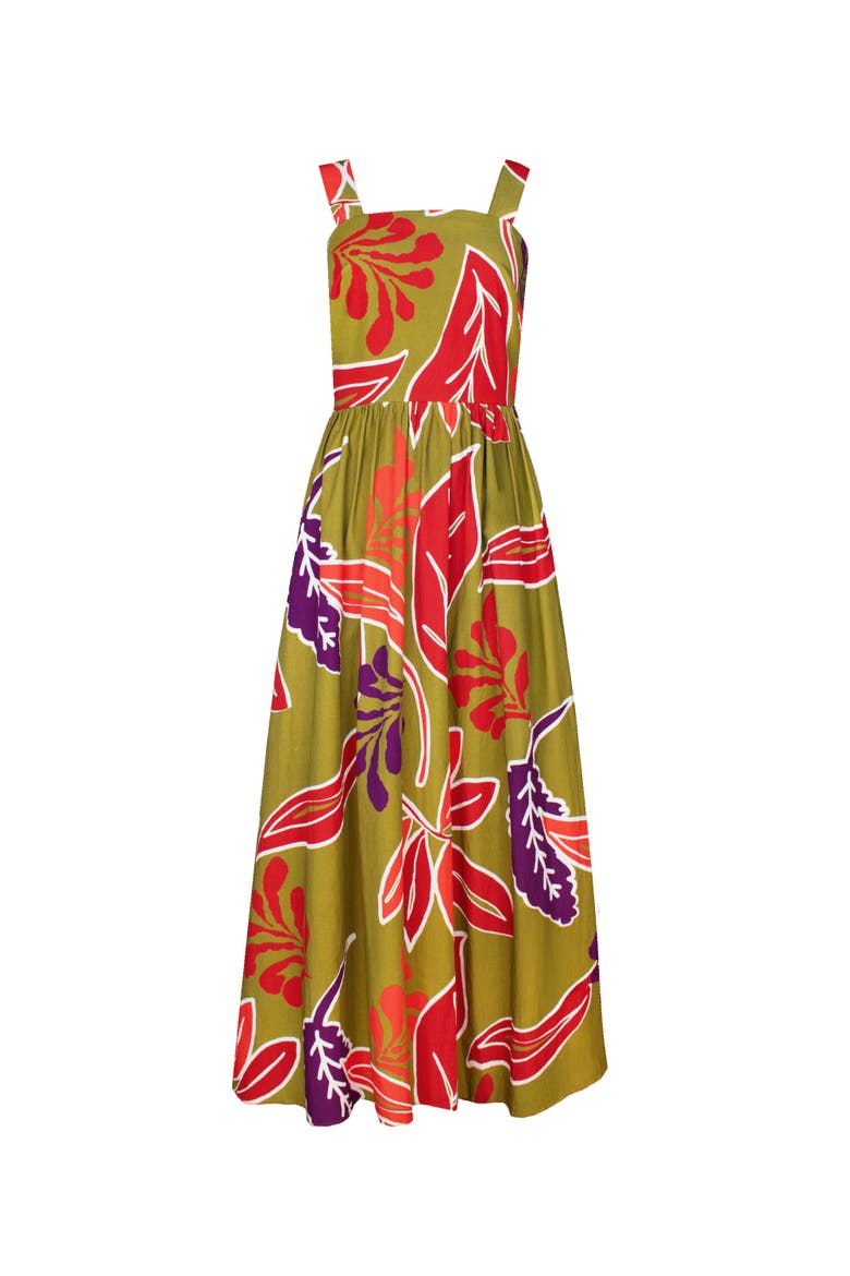 Leaf Printed Cotton Dress, Alternate, color, Green