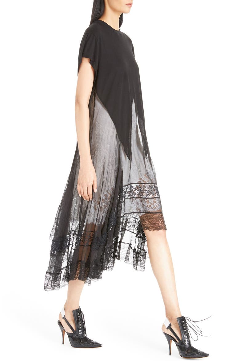 Lace Trim Jersey & Chiffon Tunic, Alternate, color, BLACK