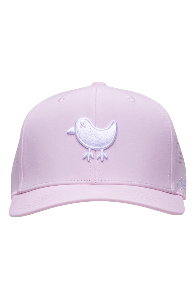 Bad Birdie Logo Embroidered Snapback Trucker Hat, Alternate, color, Frosty Petal