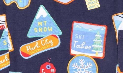 Angel Dear Vintage Ski Patches Romper In Blue
