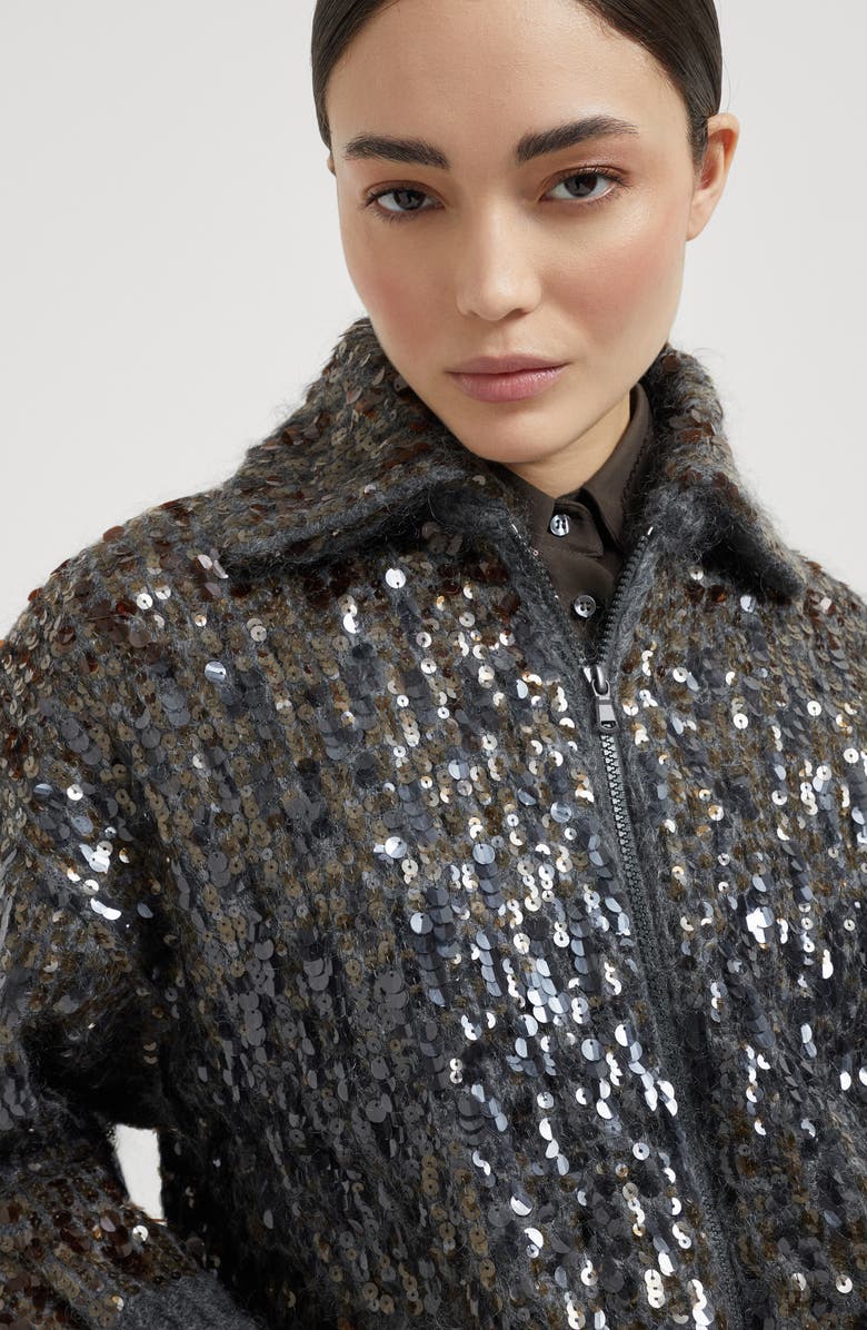 Brunello Cucinelli Dazzling dégradé embroidery cardigan, Alternate, color, Lead