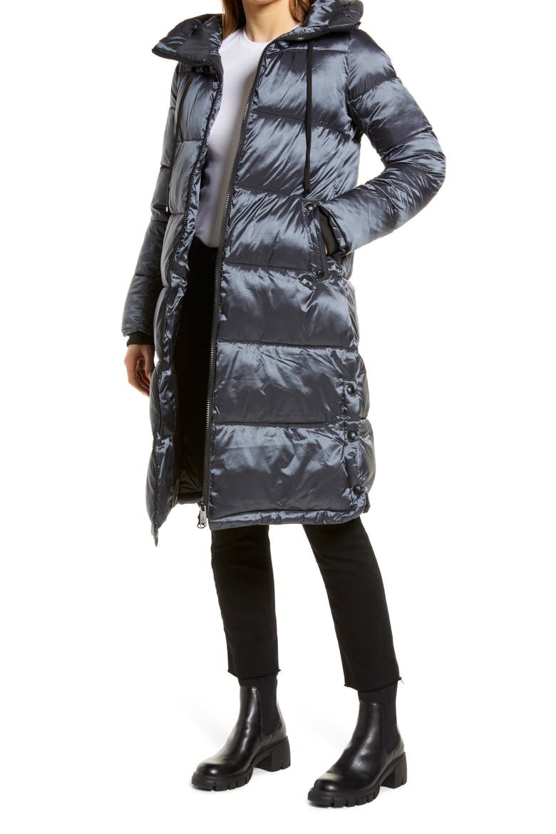 Sam Edlelman Water Repellent Iridescent Puffer Coat, Main, color, GUNMETAL