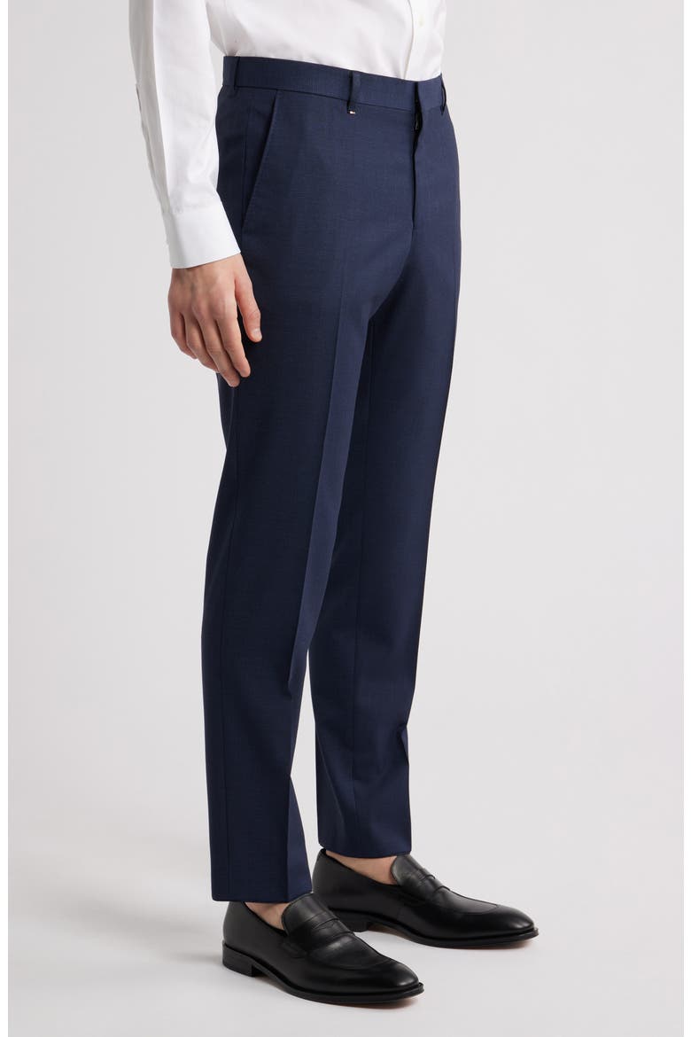 Genius Slim Fit Tan Microcheck Flat Front Stretch Dress Pants, Alternate, color, DARK BLUE