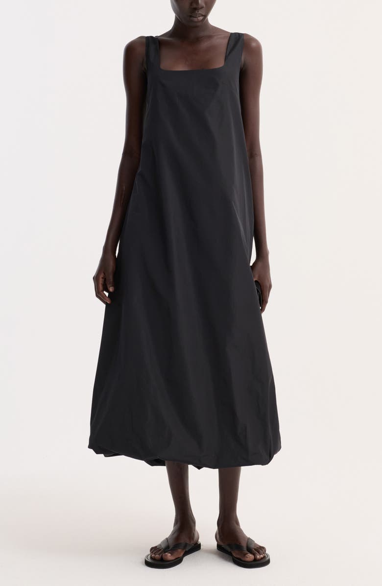 Róhe Balloon Hem Technical Taffeta Midi Dress, Main, color, Black