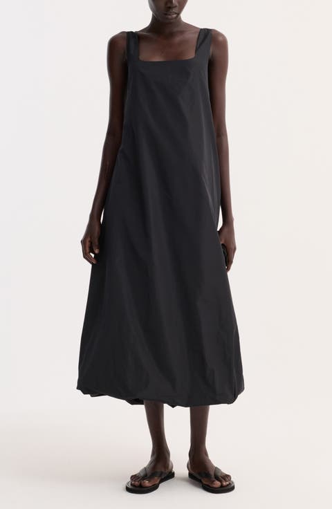 Balloon Hem Technical Taffeta Midi Dress