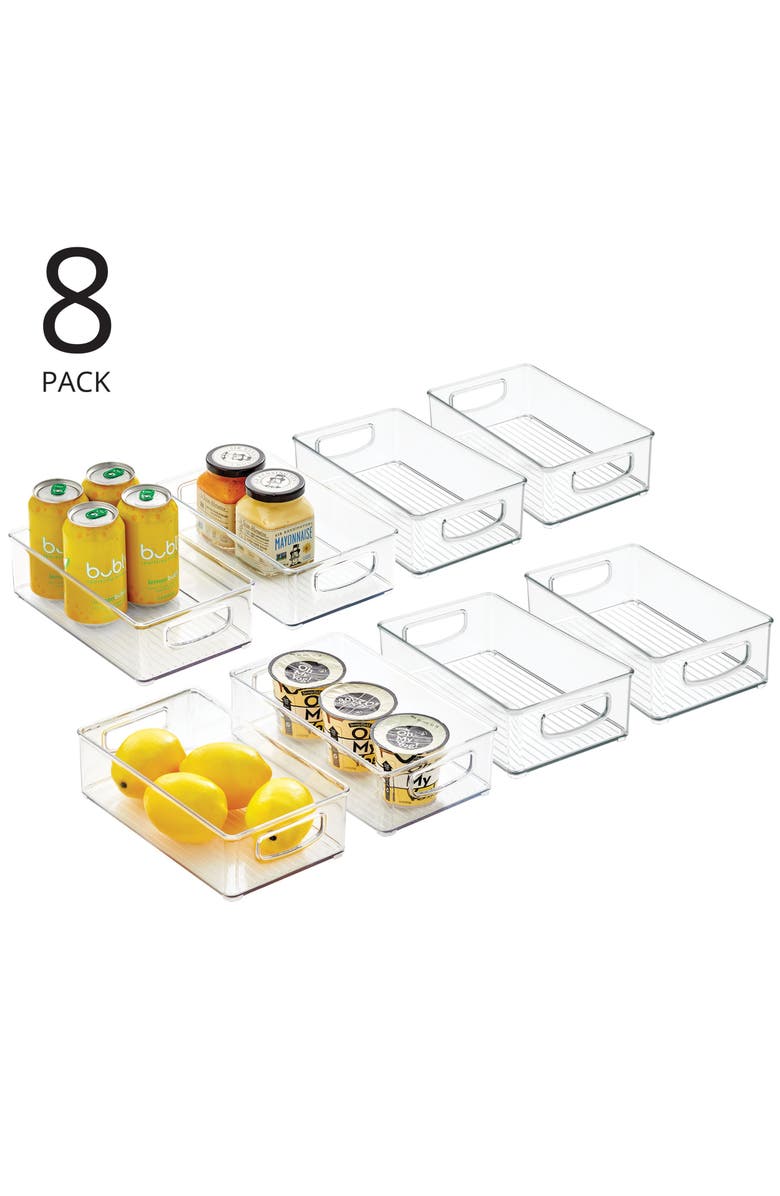 mDesign Small Plastic Kitchen Storage Container Bin with Handles - Organization in Pantry, Refrigerator or Freezer - Food Organizer for Fruit, Yogurt, Squeeze Pouches, Ligne Collection, 8 Pack, Clear, Alternate, color,