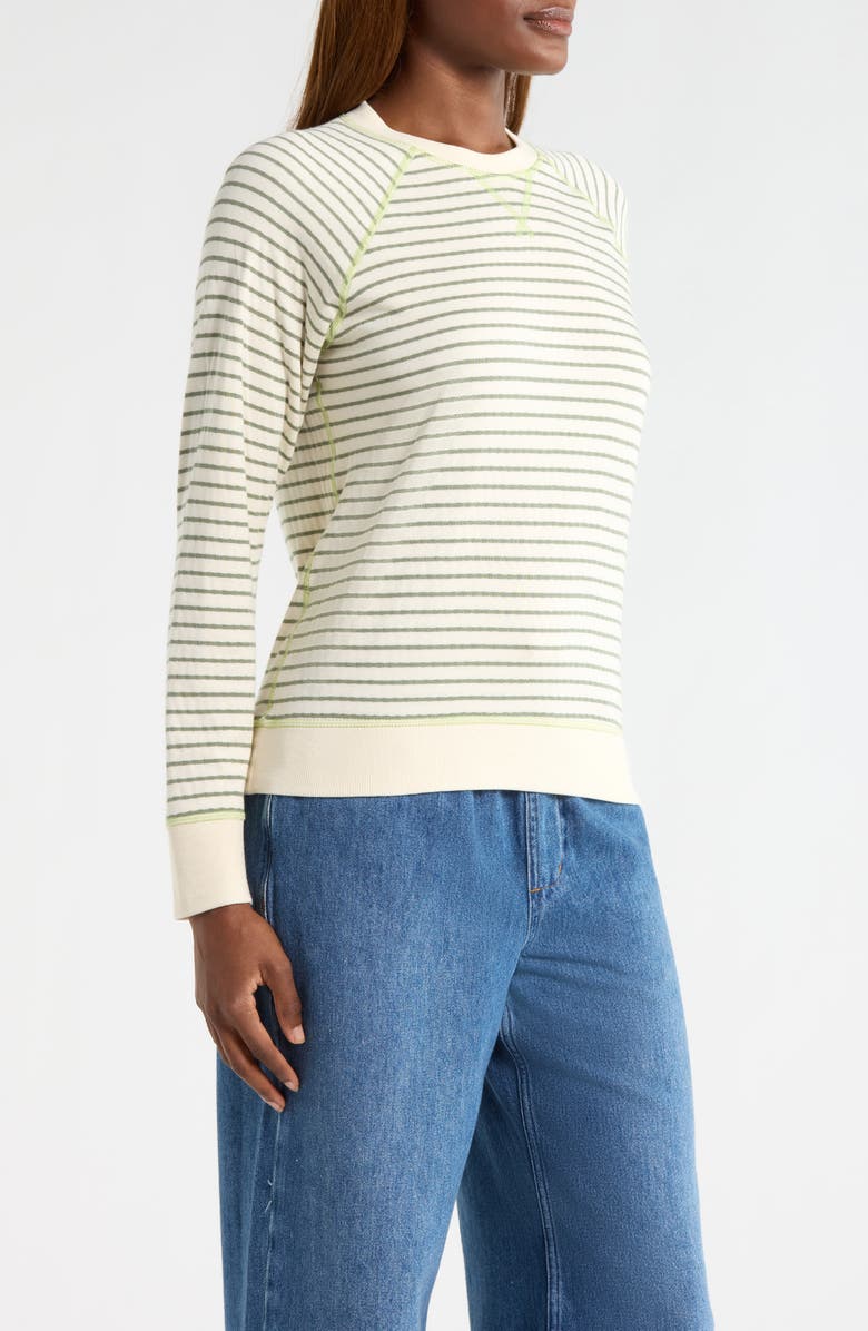 Marine Layer Stripe Reversible Raglan Sleeve Cotton Blend Sweater, Alternate, color, Olive/ White Stripe