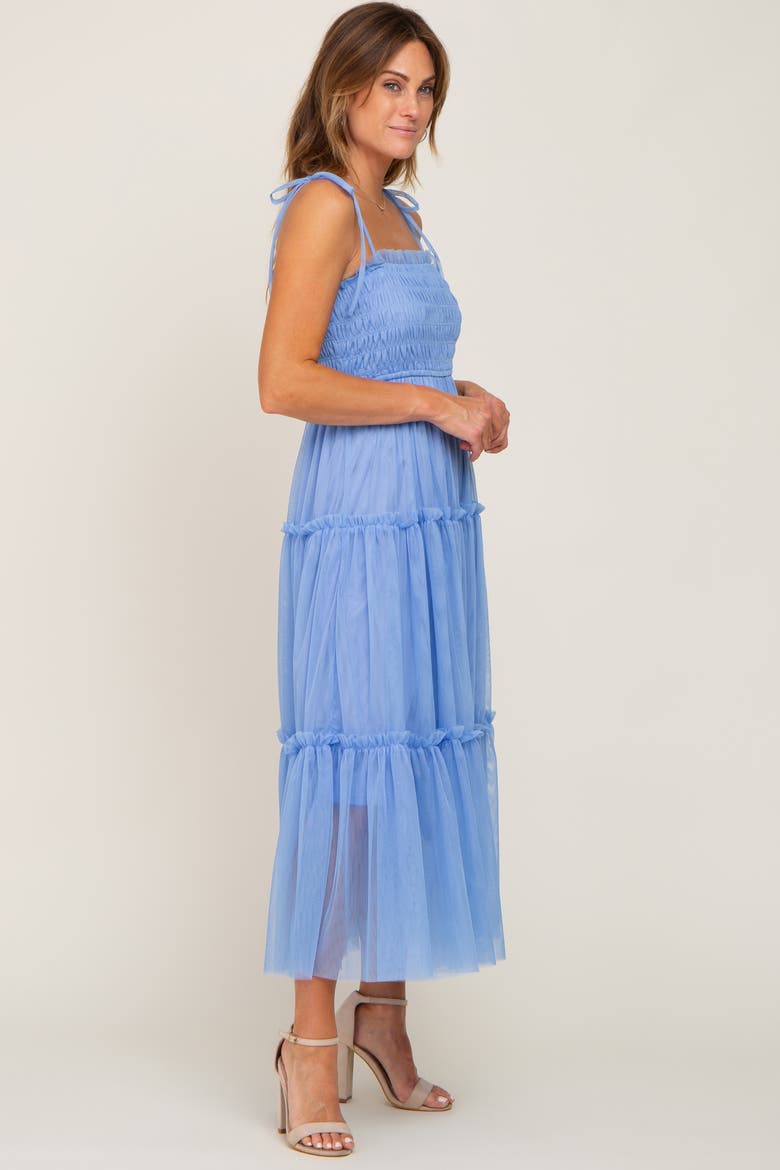 Smocked Mesh Midi Dress, Alternate, color, Light Blue