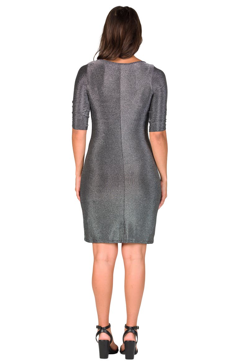 Petites Elbow Length Sleeve Shimmer Bodycon Mini Party Dress, Alternate, color, Silver