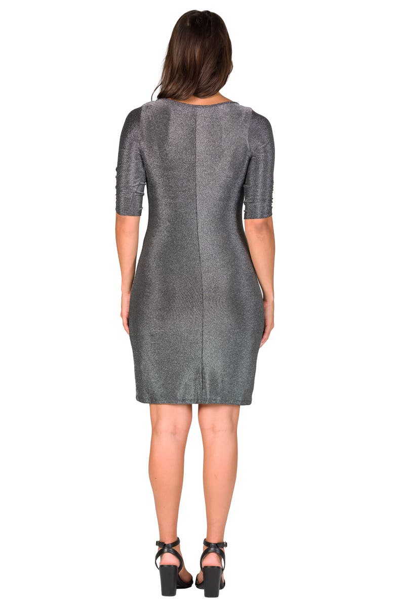 24seven Comfort Apparel Petites Elbow Length Sleeve Shimmer Bodycon Mini Party Dress, Alternate, color, Silver