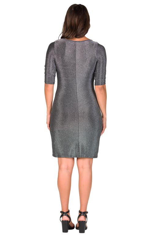 24seven Comfort Apparel Elbow Length Sleeve Shimmer Bodycon Mini Party Dress In Gray