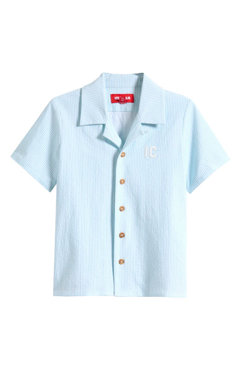 ICECREAM Kids' Conductor Stretch Seersucker Camp Shirt, Main, color, Crystal Blue