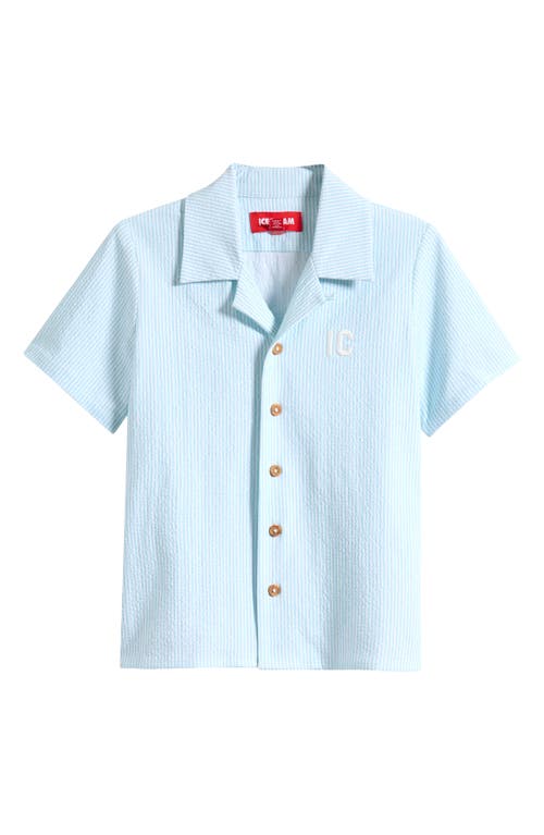 Icecream Kids' Conductor Stretch Seersucker Camp Shirt In Blue