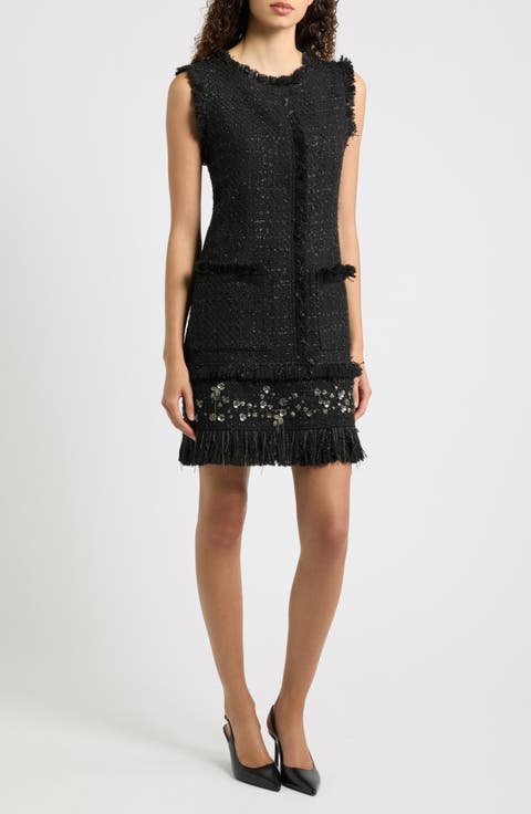 Rives Metallic Floral Appliqué Tweed Dress