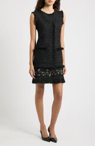 KOBI HALPERIN Rives Metallic Floral Appliqué Tweed Dress