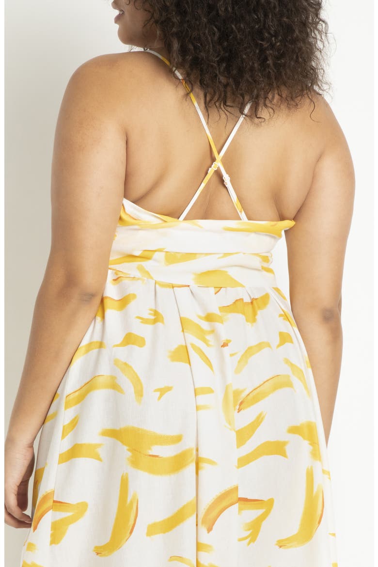 Sleeveless Fit & Flare Linen Blend Midi Dress, Alternate, color, COASTAL SPLOTCH