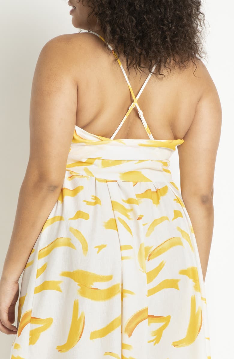 ELOQUII Sleeveless Fit & Flare Linen Blend Midi Dress, Alternate, color,