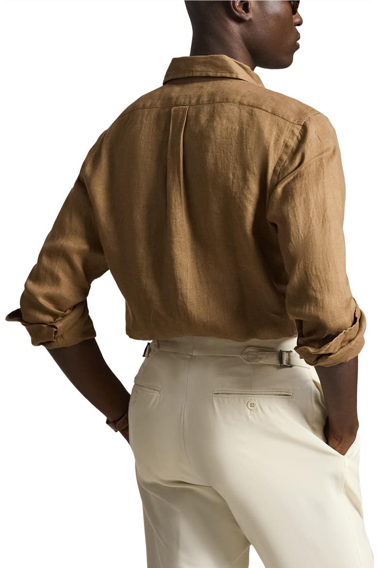 Classic Fit Linen Button-Down Shirt, Alternate, color, RL BROWN