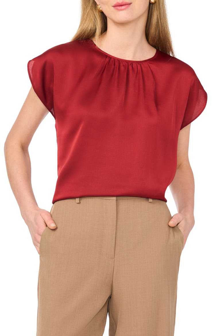 Shirred Satin Top, Main, color, WINE