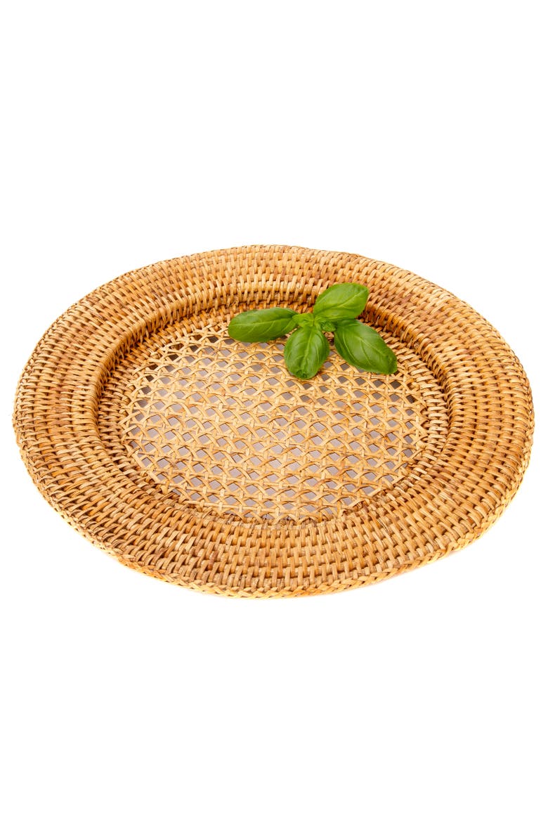 Open Weave Rattan Charger, Alternate, color, Honey Brown