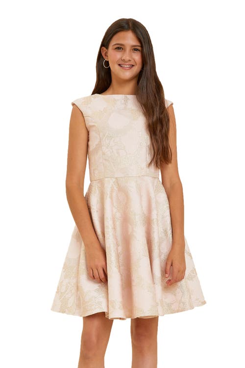 Un Deux Trois Cap Sleeve Boat Neck Dress In Longer Length In Neutral