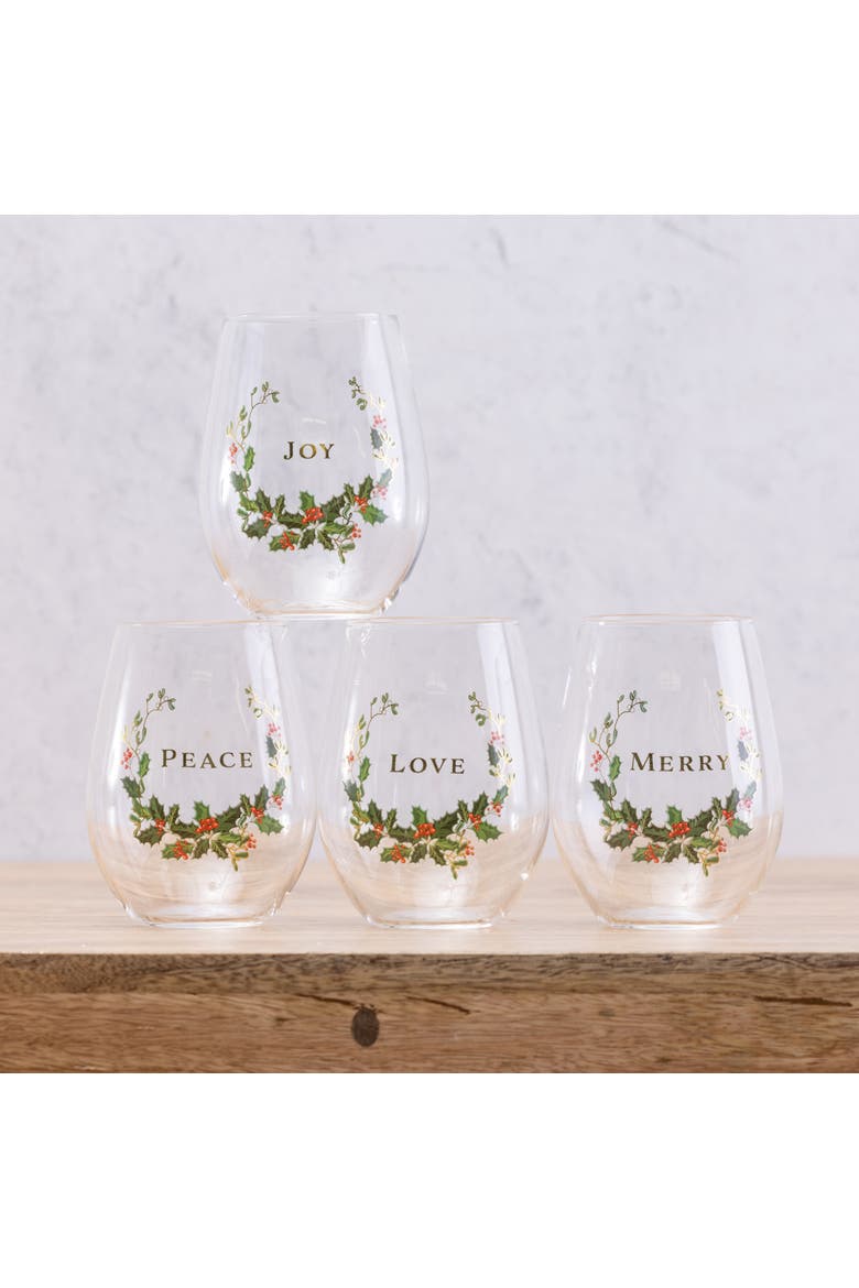 Glass Stemless Wine Glasses Set of 4, Alternate, color, Clear
