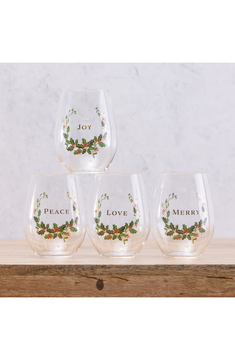 Transpac Glass Stemless Wine Glasses Set of 4, Alternate, color, Clear