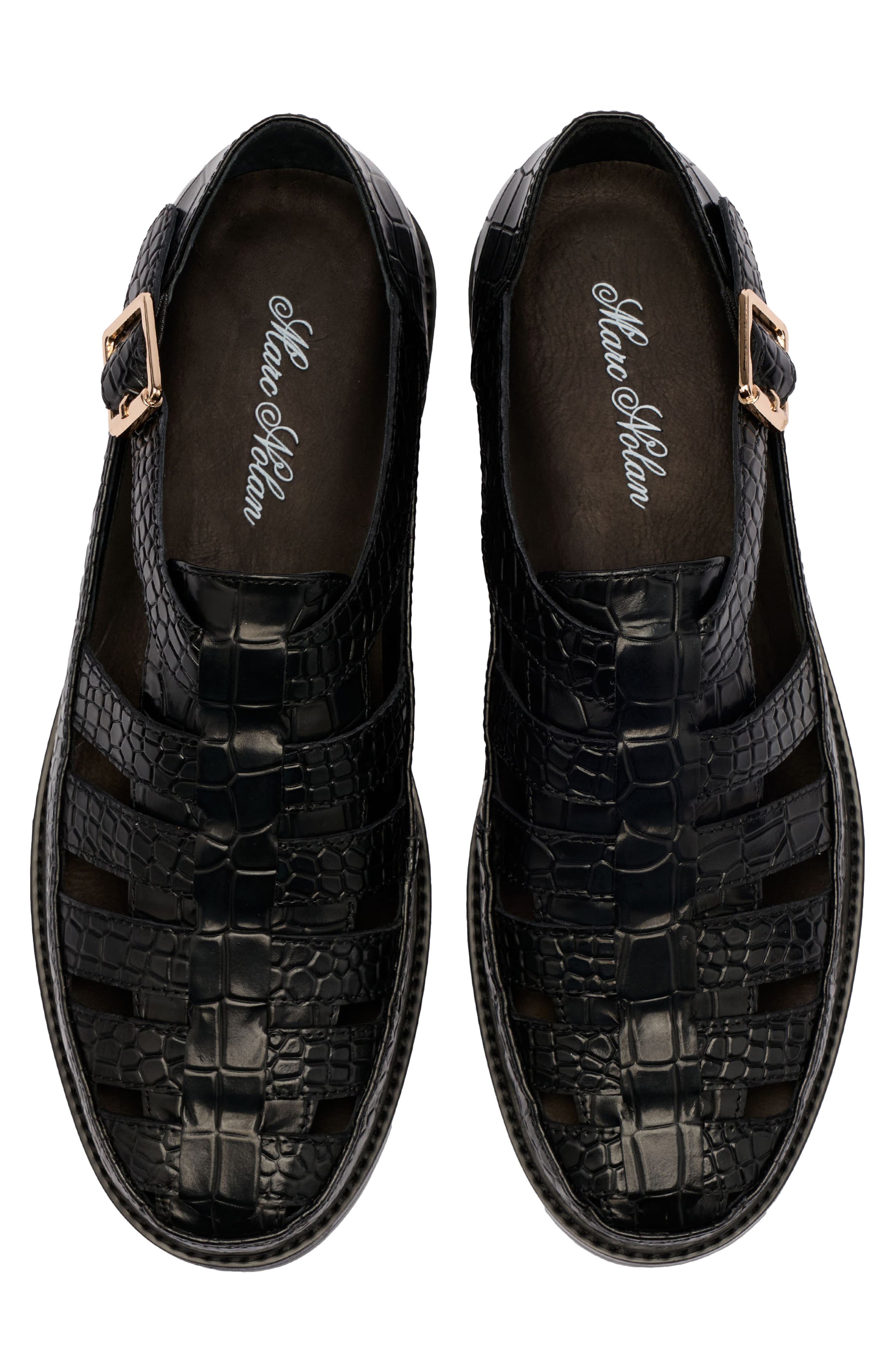 MARC NOLAN Mariner Croc Embossed Leather Fisherman Sandal, Alternate, color, Black Croc
