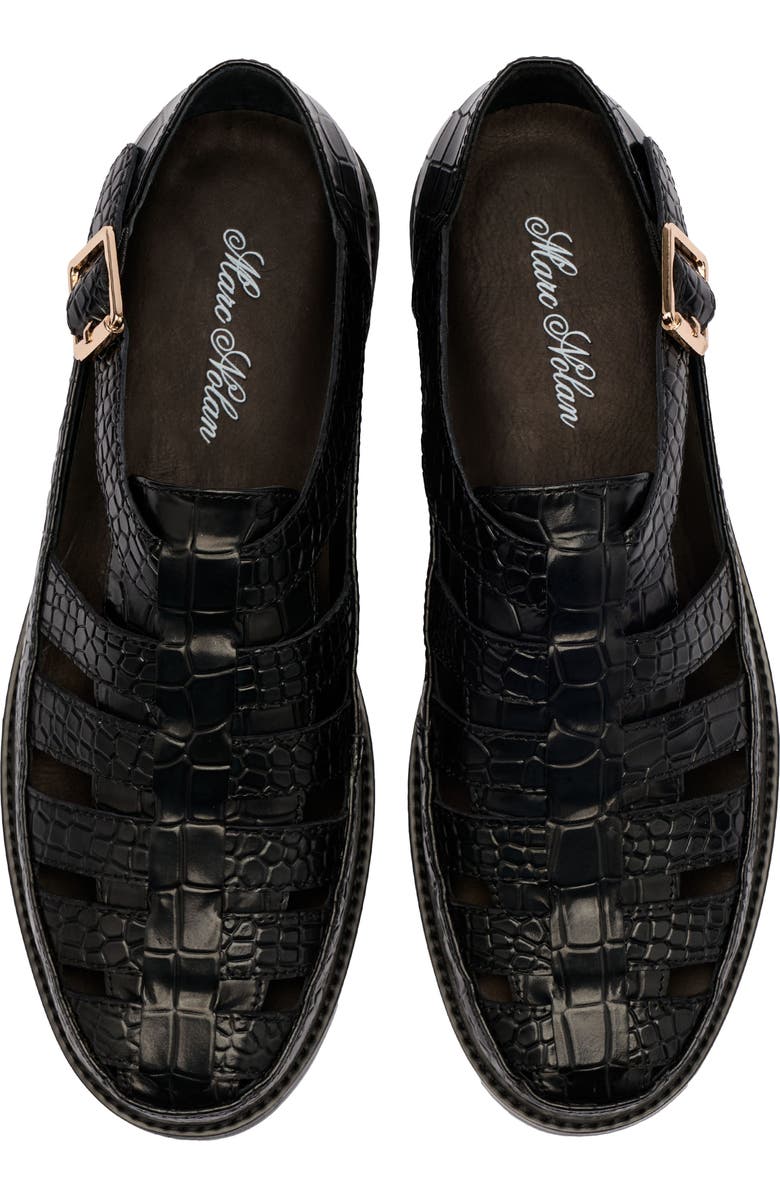 MARC NOLAN Mariner Croc Embossed Leather Fisherman Sandal, Alternate, color, Black Croc