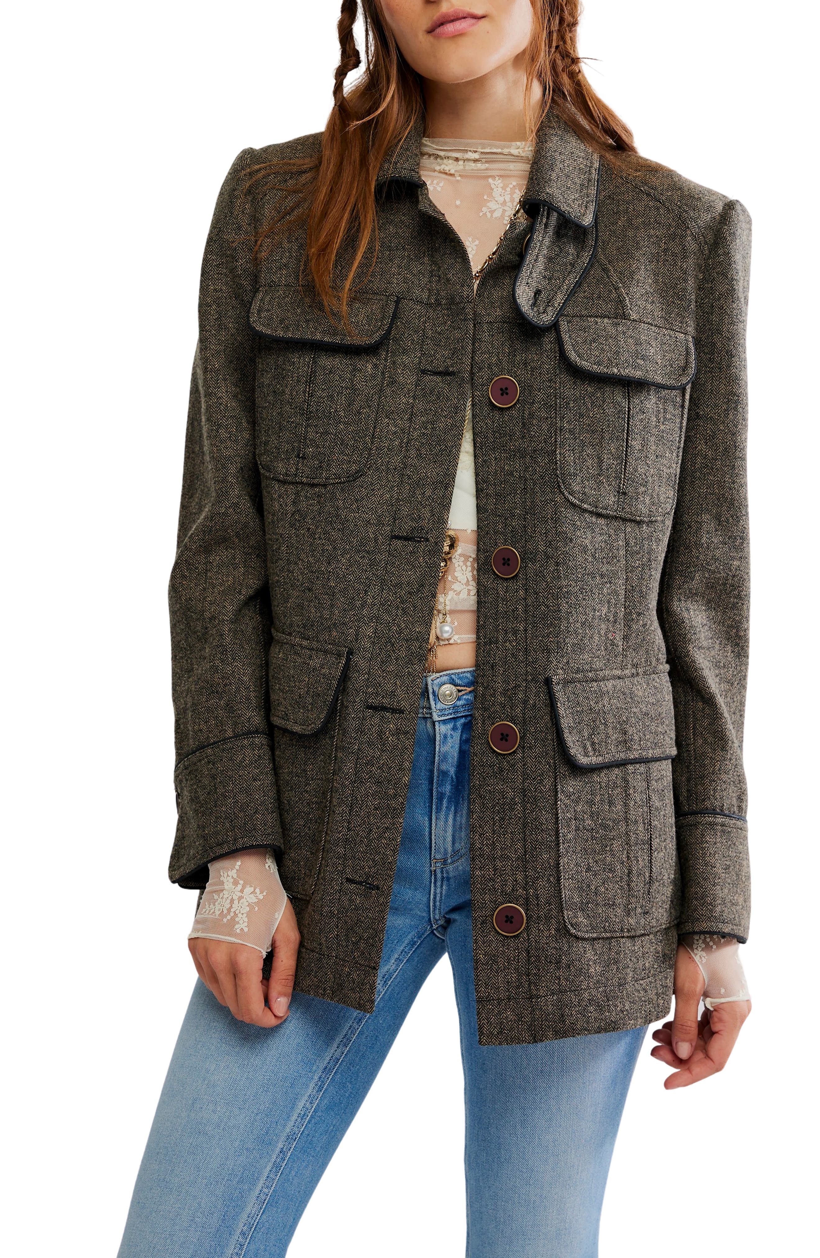 Free People Renaux Herringbone Officer Jacket