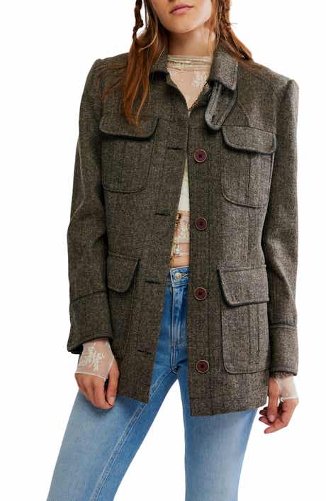 Free People Renaux Herringbone Officer Jacket
