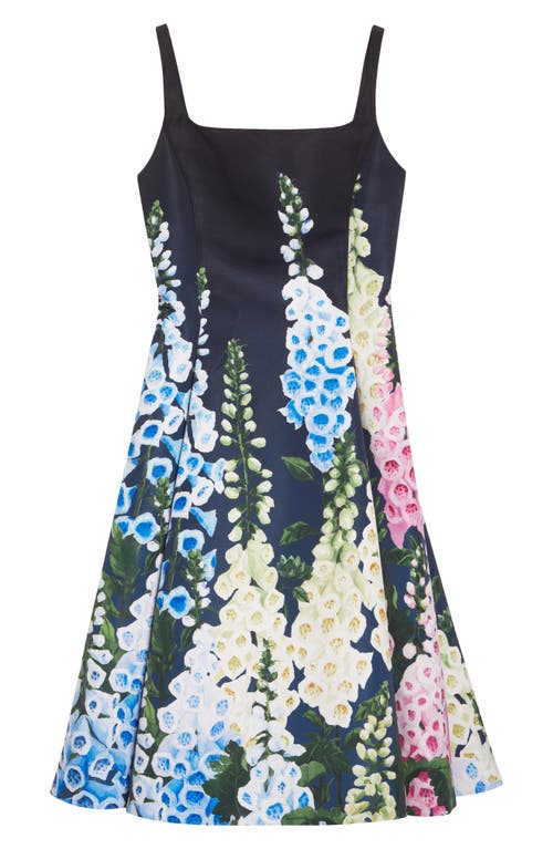 Oscar De La Renta Multi Foxglove Degrade Printed Faille Midi Cocktail Dress In Blue