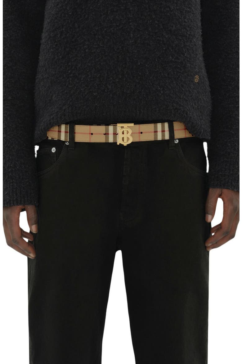 TB Plaque Check Reversible Belt, Alternate, color, BLACK-ARCHIVE BEIGE