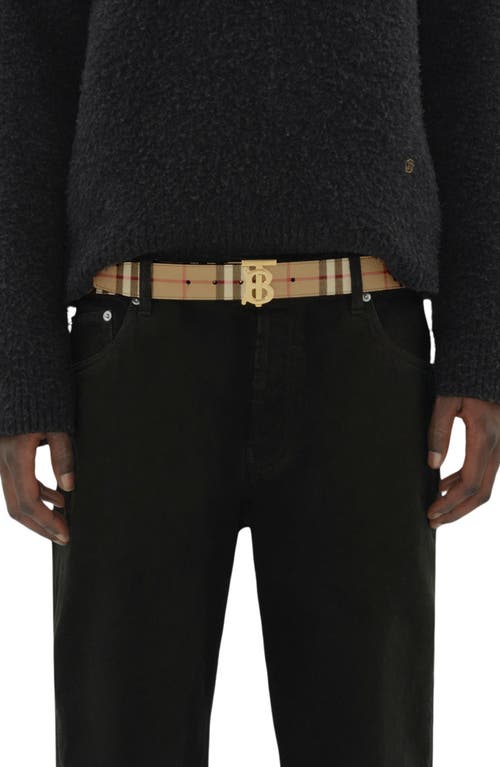 Burberry Tb Plaque Check Reversible Belt In Black-archive Beige
