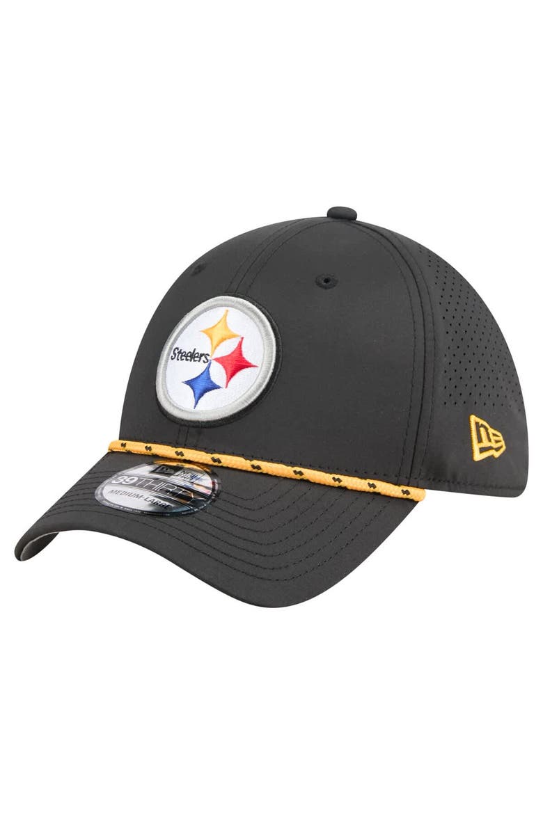Men's New Era Black Pittsburgh Steelers Perforated 39THIRTY Flex Hat, Main, color, Black