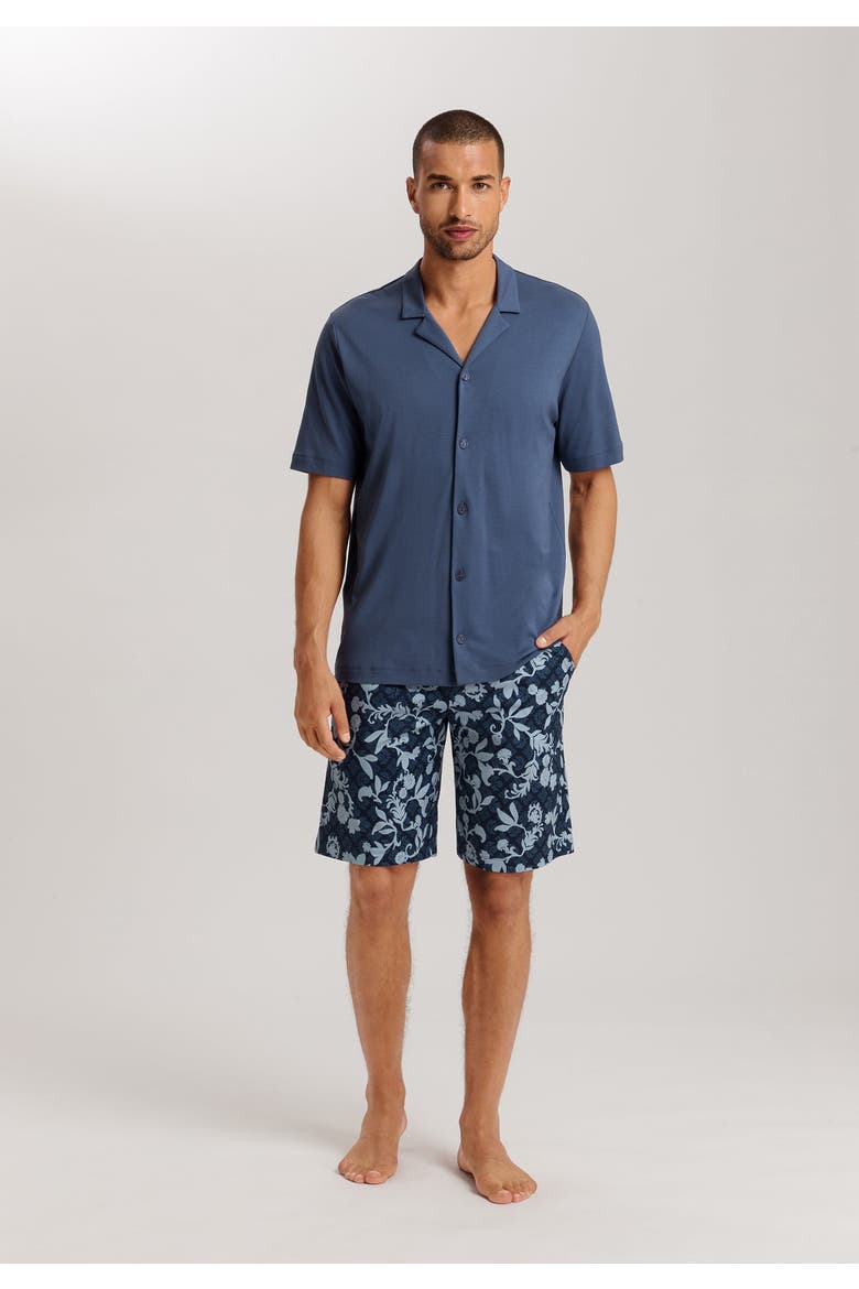 Night And Day Button Front Cotton Pajama Set, Alternate, color, Night Blue Tiles