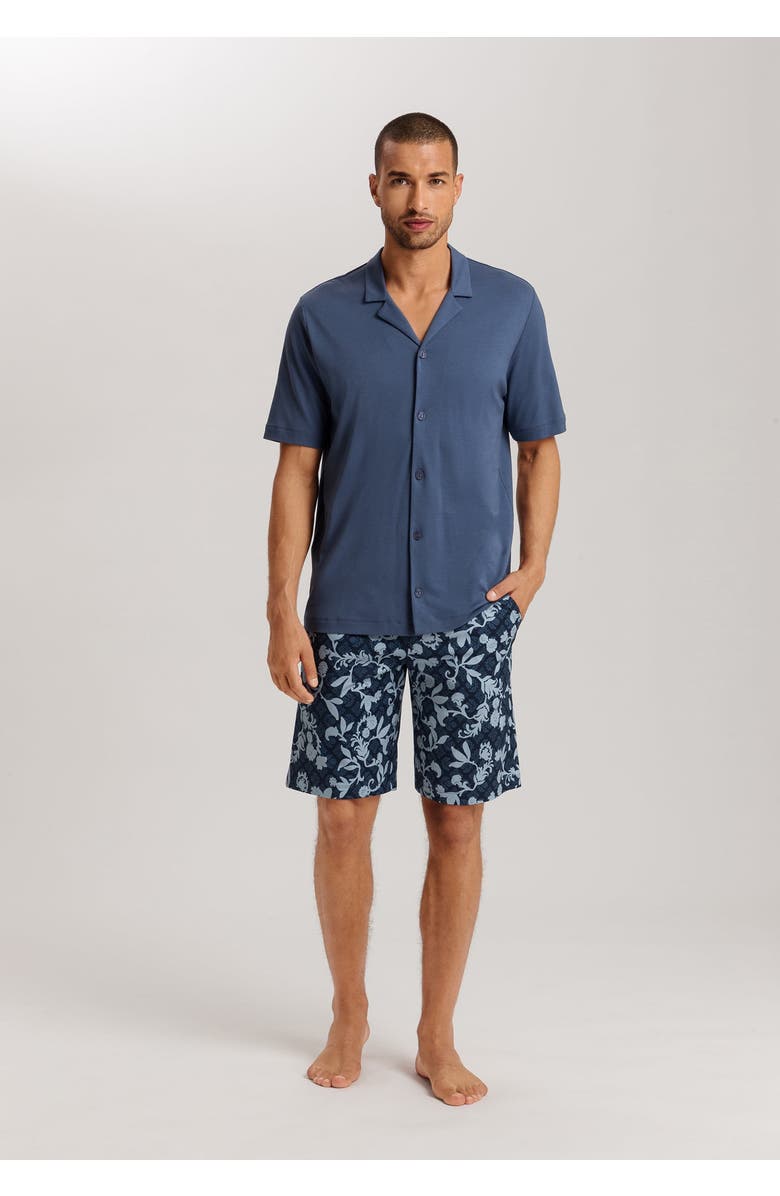 Hanro Night And Day Button Front Cotton Pajama Set, Alternate, color, Night Blue Tiles